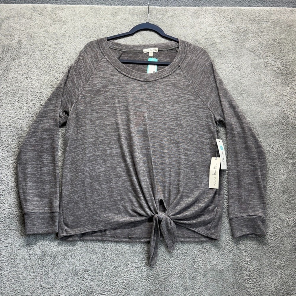 Stitch Fix Nine Britton Top Womens Large Gray Billie Tie Front Brushed Knit New